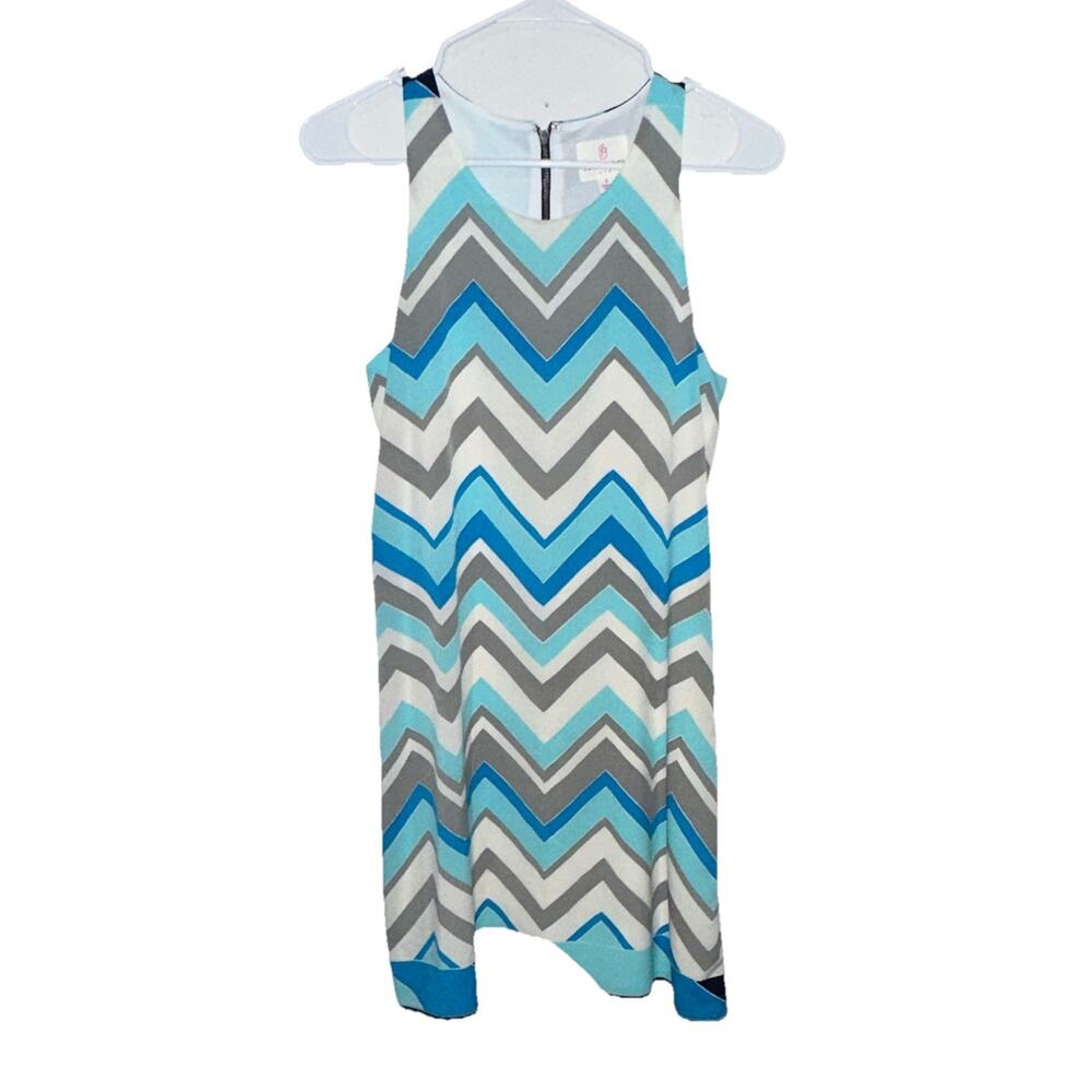 Julie Brown NYC Women’s Blue Gray Chevron Shift Short Dress 0